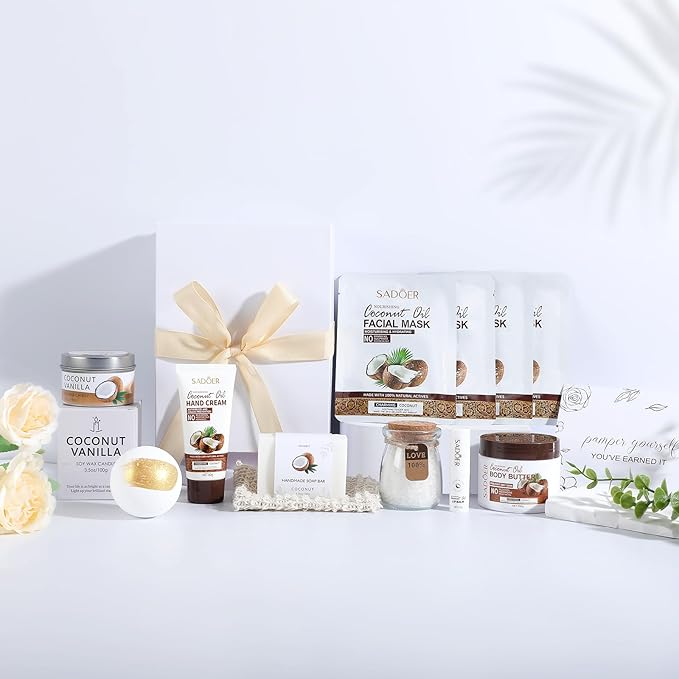 Coconut Spa Gifts for Women Birthday Self Care Kit Christmas Gifts Basket Thank You Relaxing Bath