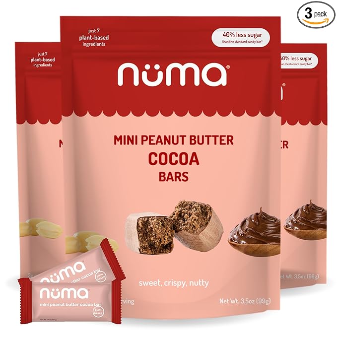 Numa Mini Peanut Butter Cocoa Bars - Vegan, Low Sugar, High Protein, Natural, Gluten Free - Crunchy