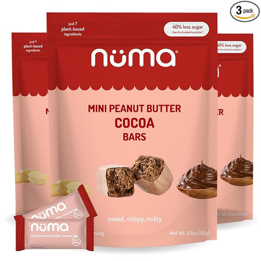 Numa Mini Peanut Butter Cocoa Bars - Vegan, Low Sugar, High Protein, Natural, Gluten Free - Crunchy