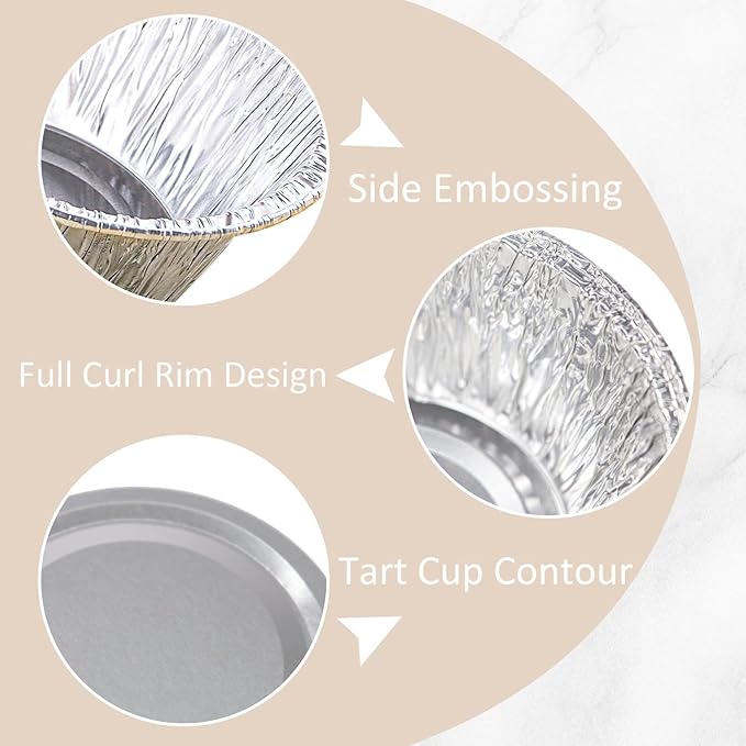 Aluminum Foil Baking Cups 150 Pcs, VIHOYOM 4 Oz Disposable Ramekin Aluminum Cupcake liners, Silver