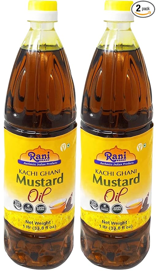 Rani Mustard Oil (Kachi Ghani) 33.8 Ounce (1 Liter) Pack of 2, NON-GMO | Gluten Free | Vegan | 100%