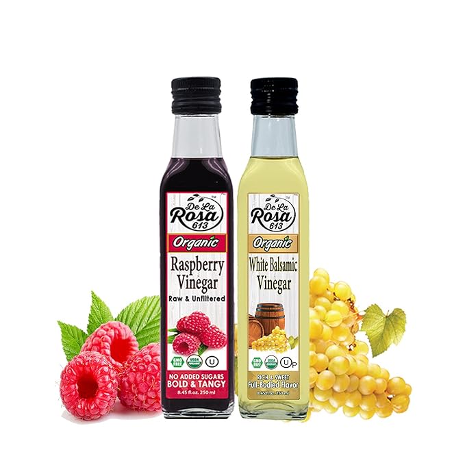 De la Rosa Organic Raspberry & White Balsamic Vinegar, Vegan, Kosher, Non-GMO & Gluten Free, Great