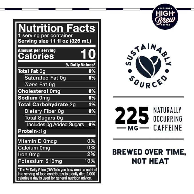 High Brew Coffee | Lightly Sweetened Cold Brew Iced Coffee with Pure Cane Sugar – 225 mg Natural
