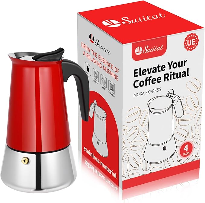 Moka Pot, 4 Cups (7.1 oz) Stovetop Espresso Maker, 304 Stainless Steel Moka Pot, Induction