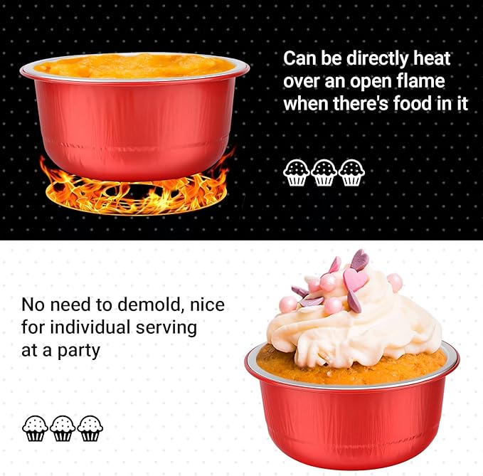 Beasea Disposable Baking Cups With Lids, 100 Pack 6.1oz 180ml Aluminum Foil Ramekins Round Baking