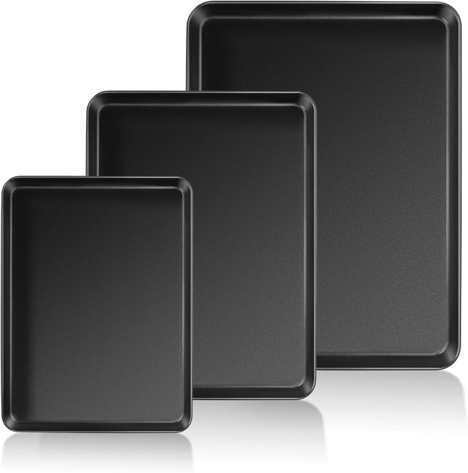 E-far Cookie Baking Sheet Set of 3, Nonstick Metal Sheets Pans Jellyroll Trays for Oven