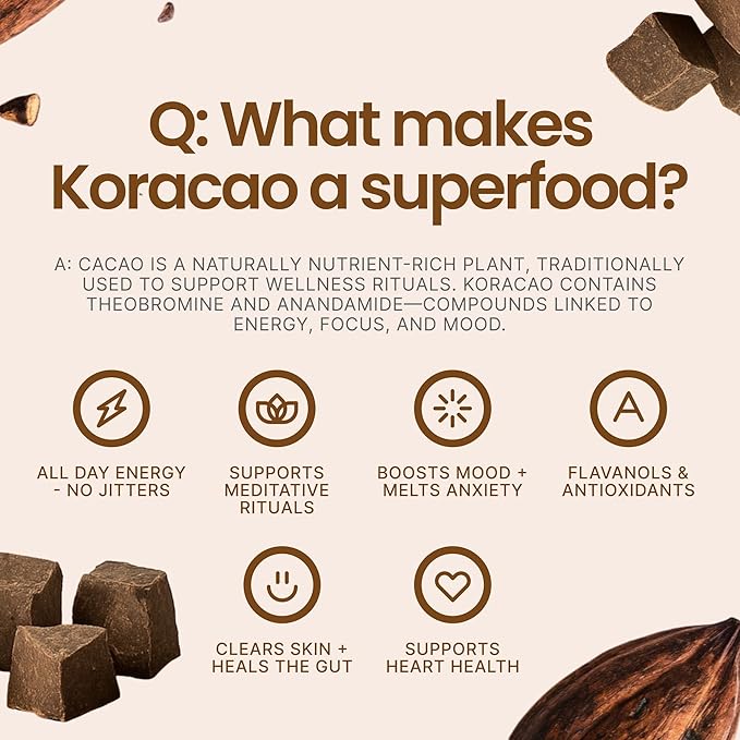 KORACAO Sustainably Harvested Cacao Cubes | Ideal Superfood for Everyday Bliss | Ceremonial Grade