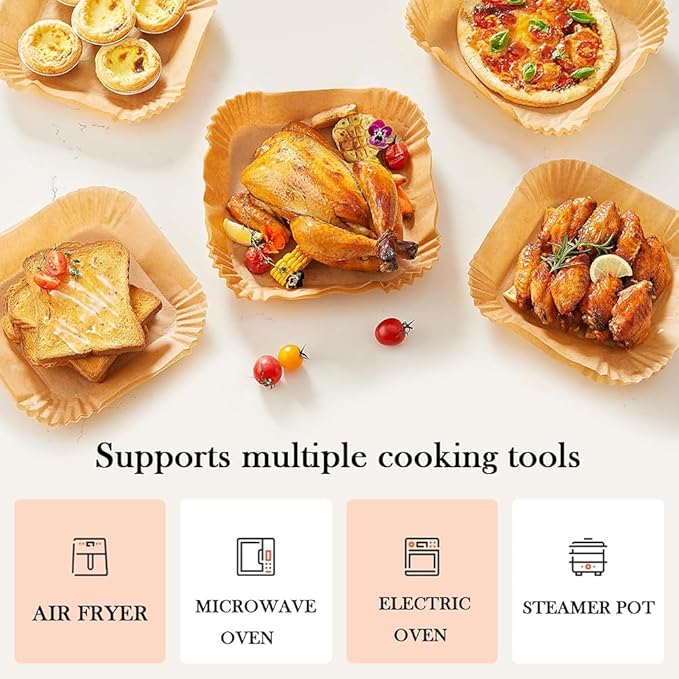 8'' Air Fryer Liners Disposable 100pcs - Non Stick Grease Proof Parchment Paper, Fits 5-8 Quart