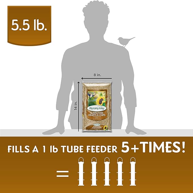 Morning Song Sunflower Hearts & Chips Wild Bird Food, No Mess Sunflower Seeds for Birds, 5.5-Pound