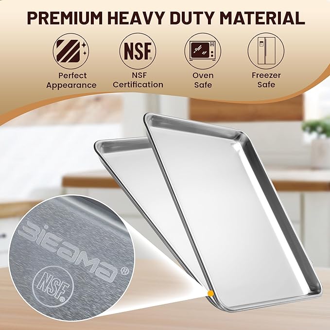 6 Pack Full Size Baking Sheet Pan Aluminum Commercial Pan for Oven Freezer Bakery Hotel Restaurant