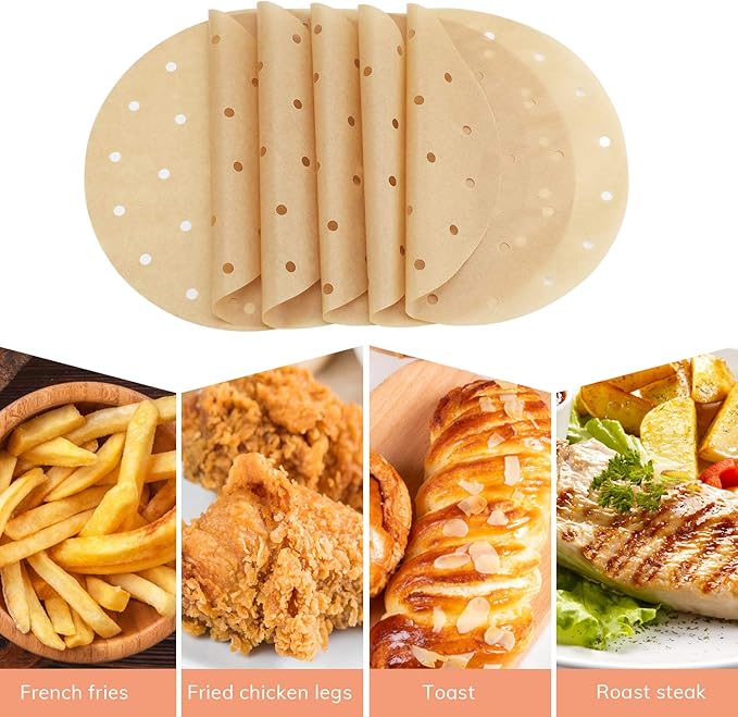 Beasea Air Fryer Parchment Paper 8 Inch, 200pcs Unbleached Fryer Disposable Paper Liners Round Air