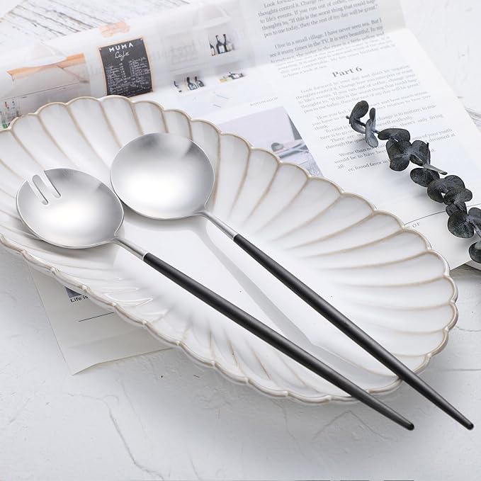 Salad Servers,Spoon and Fork Set 11.41 inch,18/10 Stainless Steel Salad Serving Titanium Plating