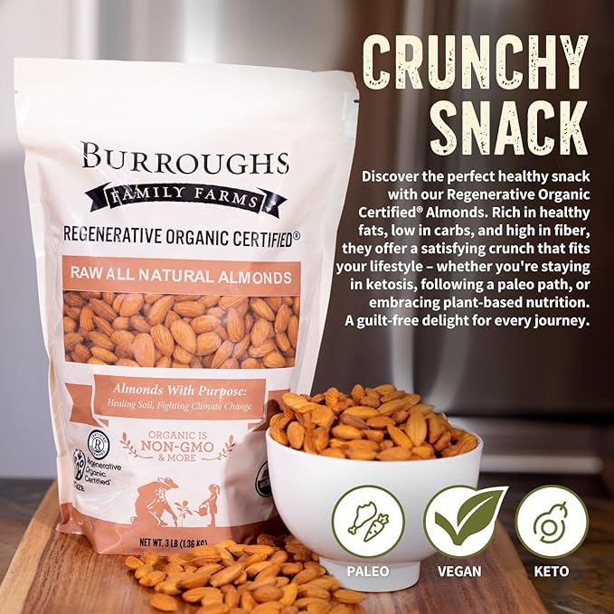 Burroughs Family Farms 3 lb USDA Organic Raw Almonds – First Regenerative Organic Certified Farm