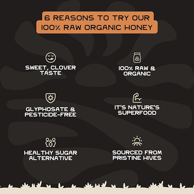 Lineage Provisions 100% Organic Raw Unfiltered Honey – 3-Pack (18 oz Glass Jars) – Undetectable