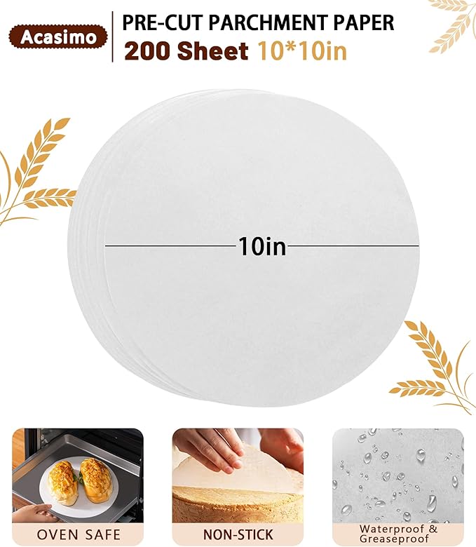 200Pcs Parchment Paper Rounds, 10 Inch Baking Parchment Circles, Precut Baking Sheets Round, Burger