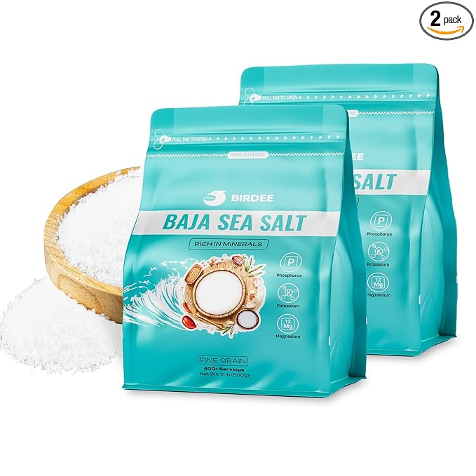 Birdee Baja Mineral Sea Salt – 35.2 oz, Fine Grind, Unrefined with 90 Trace Minerals, Low Sodium