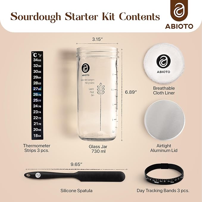 Sourdough Jar Kit, Includes 24 oz Sourdough Starter Jar with Metallic Lid, Silicone Spatula