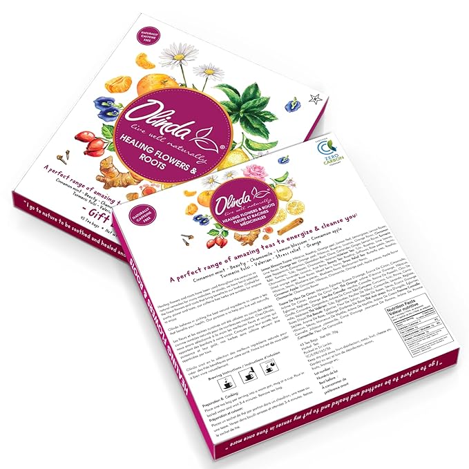 Olinda Healing Flowers & Roots Gift Box Natural Caffeine Free Tea Organic Herbal Tea Bags Healthy