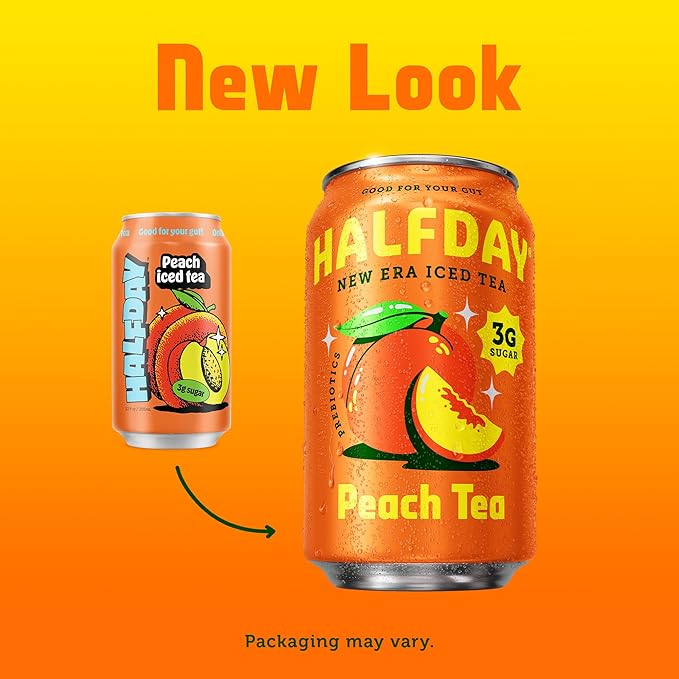 Halfday, Prebiotic Peach Iced Tea, 12 Fl Oz Can