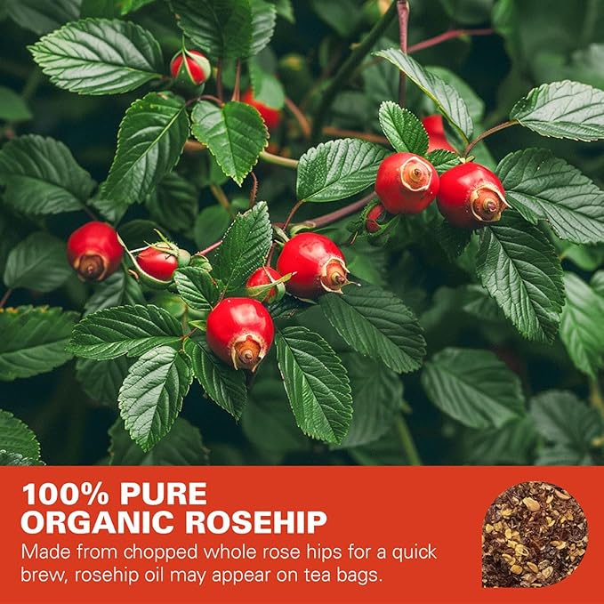 WT WEETEE Organic Rosehips Tea Bags, Made with 100% Natural & Pure Crushed Rose Hips, Natural