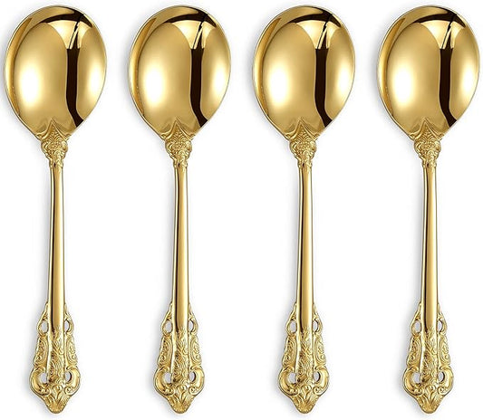 KEAWELL Gorgeous Round Soup Spoon, Set of 4, 18/10 Stainless Steel, Luxury Bouillon Spoon