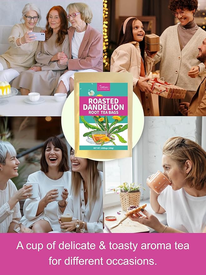 TeeLux Roasted Dandelion Root Tea Bags, Premium Natural Dandelion Root Herbal Tea, Caffeine Free