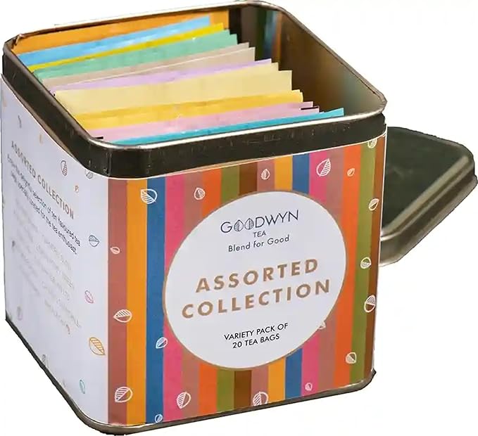 Goodwyn Assorted Herbal Tea Sampler Gift Set Box – 20 Tea Bags (Tulsi, Kahwa, Turmeric, Assam