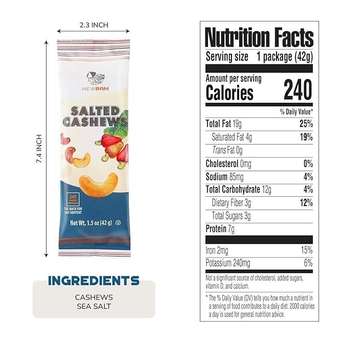 NEWBAM Lightly Salted Cashews Individual Packs - 12 Cashew Snack Packs Roasted Nuts (1.5oz Each)