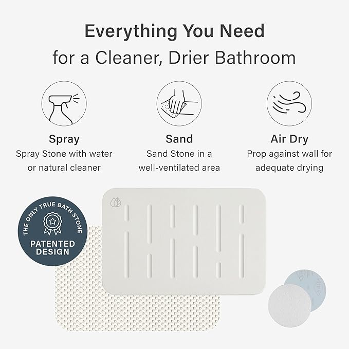 Dorai Home Bath Stone Mat 23.6"x15.4" (2-Pack) – Quick-Dry, Non-Slip Diatomite Stone Bath Mat, Rain