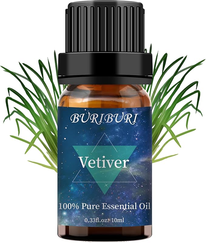 BURIBURI Vetiver Essential Oil Organic for Diffuser, Skin, Candle Soap Perfume Making - 100% Pure