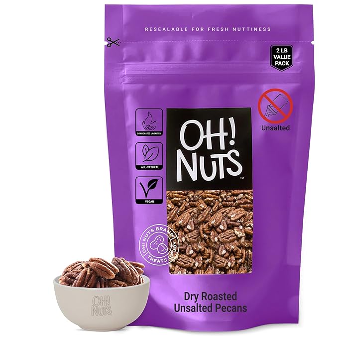 Oh! Nuts Pecans Dry Roasted Unsalted - Kosher, Oil-Free, All Natural Pecans - For Baking, Snacks