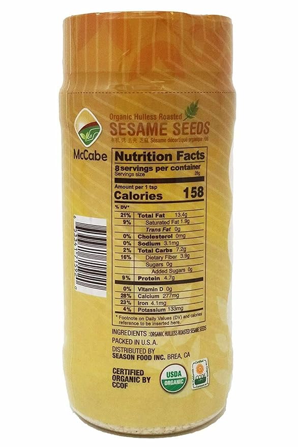 McCabe Organic Hulless Roasted Sesame - Unhulled Sesame Seeds Organic | Rich with Fiber & Minerals