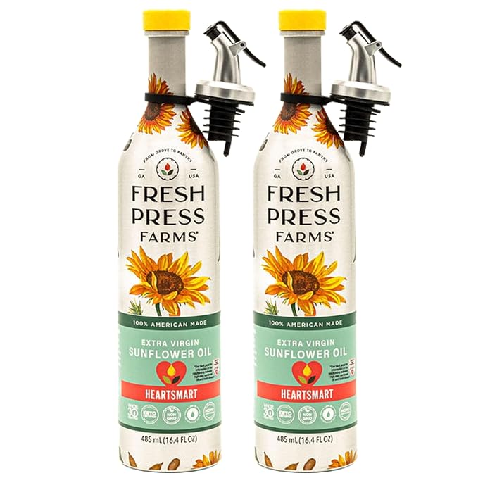 Fresh Press Farms Cold Pressed Extra Virgin Sunflower Oil, 16.4 Fl Oz (Pack of 2), High Oleic