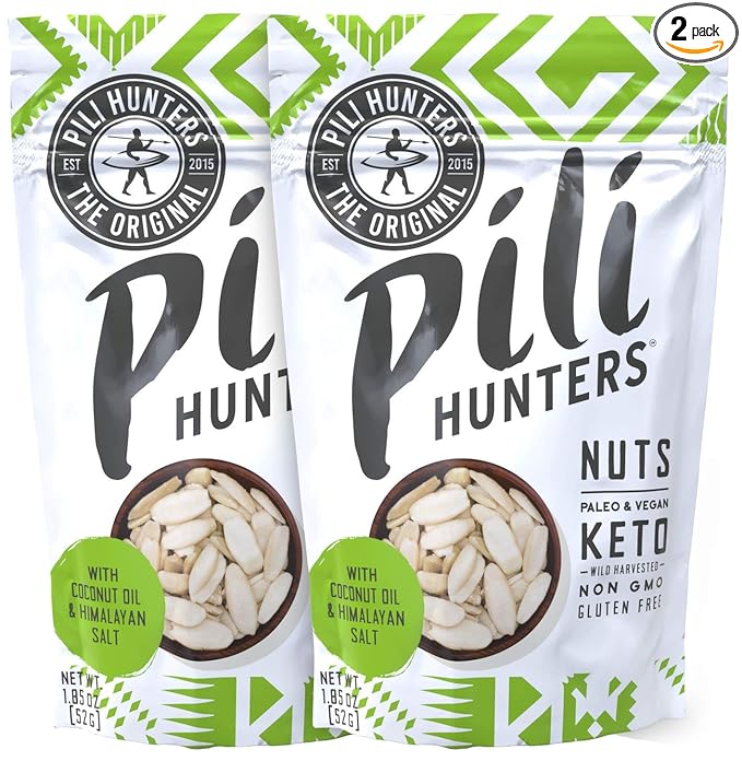 Pili Hunters - Wild Sprouted Pili Nuts, Coconut Oil and Himalayan Salt (1.85oz Bags, 2 Pack)