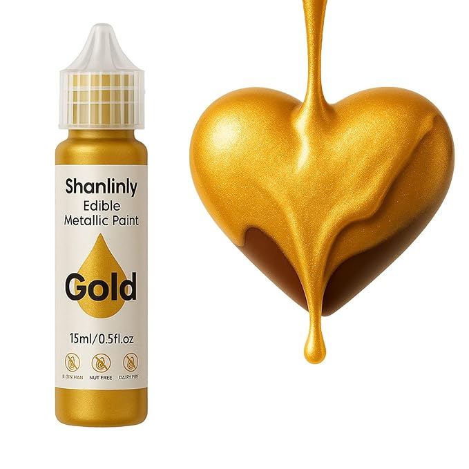 Edible Gold Metallic Paint for Baking ??Food Grade Edible Gold Dust Drink Glitter for Shimmer Cake
