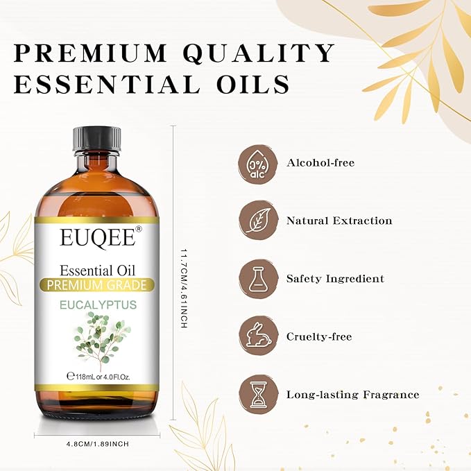 Eucalyptus Essential Oil 118ml Pure Eucalyptus Oil with Glass Dropper for Aromatherapy, Diffuser