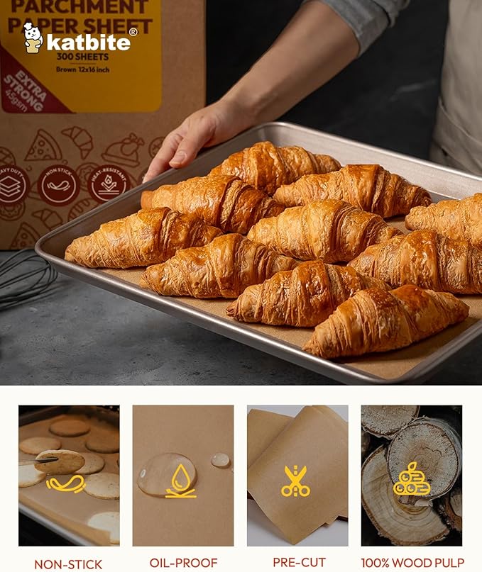 Katbite 300 Sheets 12x16 In Parchment Paper, Heavy Duty Baking Paper, Unbleached Non-stick Sheets