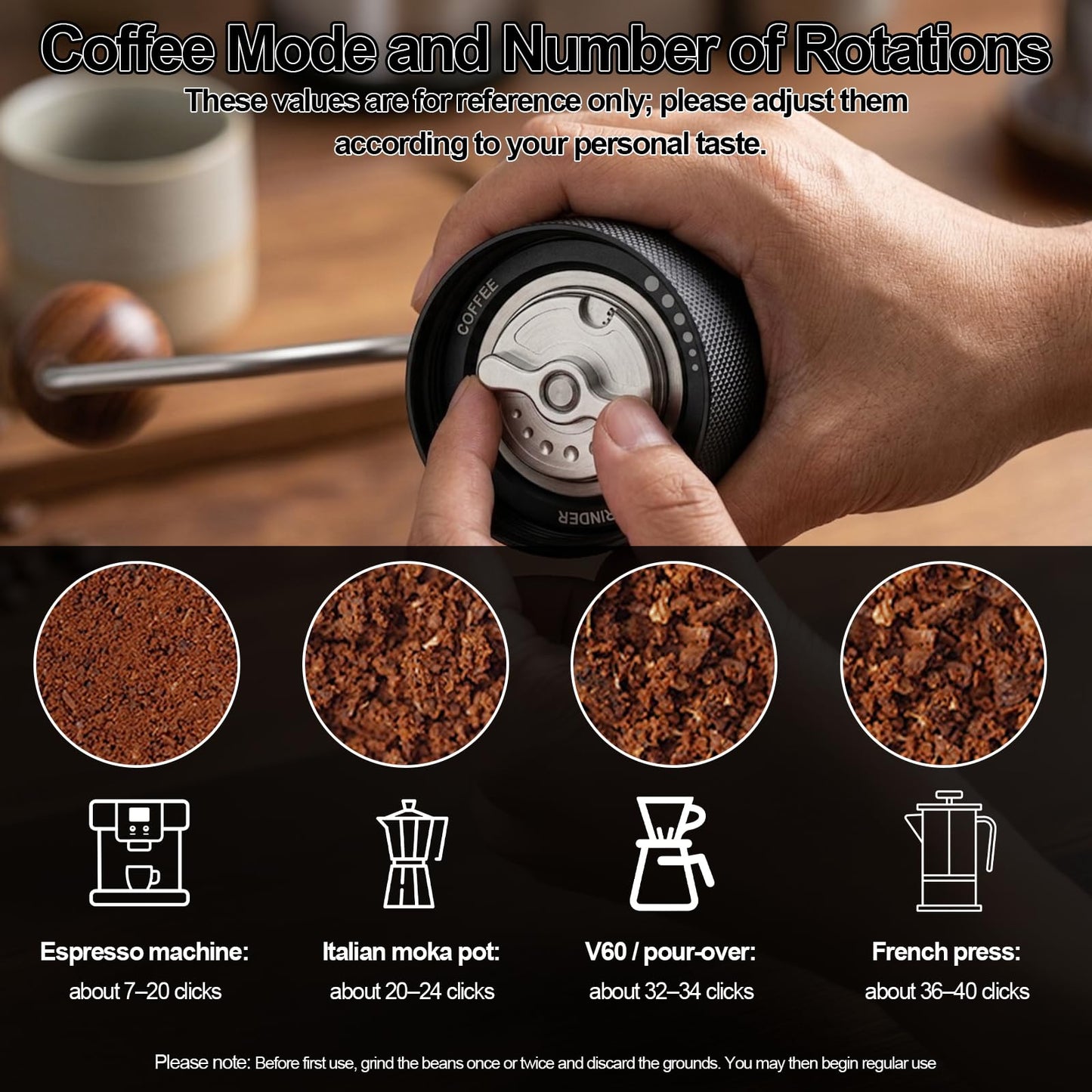 Agilive Manual Coffee Grinder, Adjustable Grinding Settings, Stainless Steel Burrs, Portable