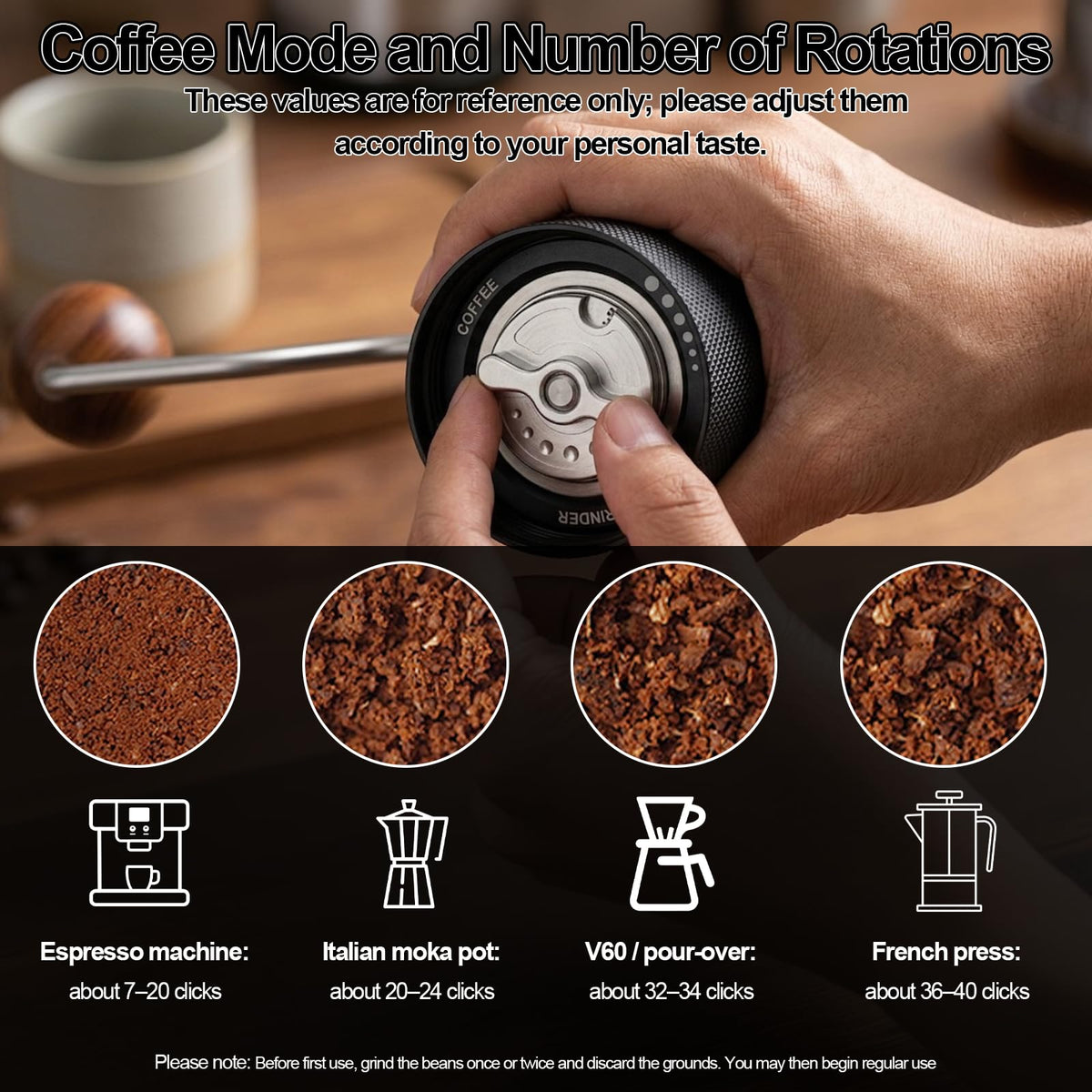 Agilive Manual Coffee Grinder, Adjustable Grinding Settings, Stainless Steel Burrs, Portable