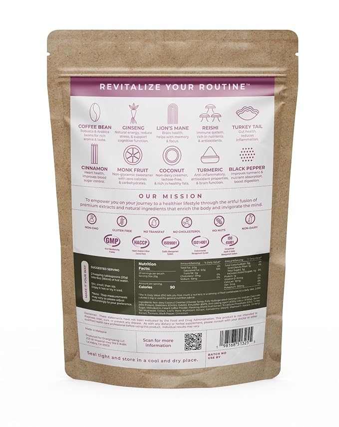 Energinseng Mushroom Coffee - Instant Latté - Robusta and Arabica coffee beans with Adaptogens