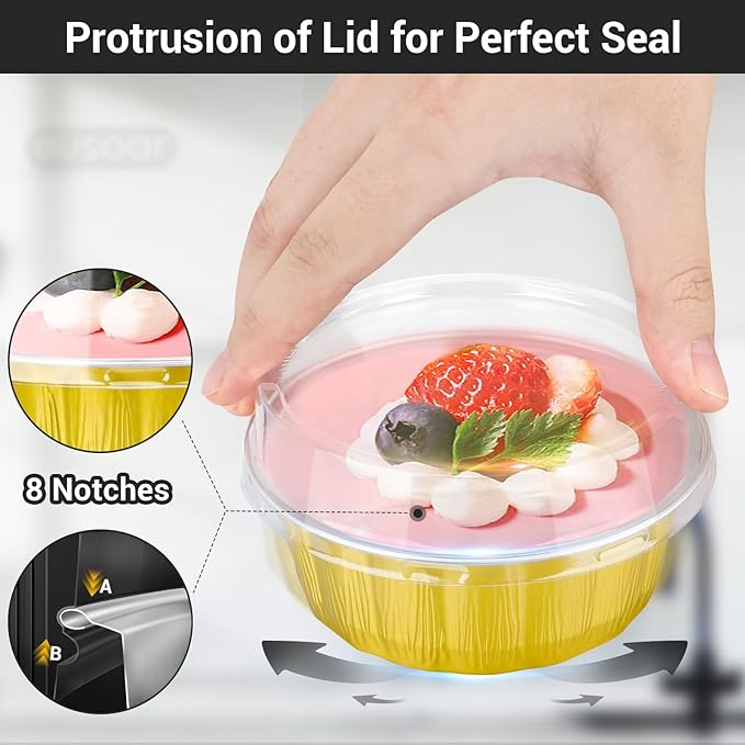 EUSOAR Disposable Ramekins, 25pcs 9oz Gold Creme Brulee Cups Cupcake Liners Holiday, Aluminum Pans