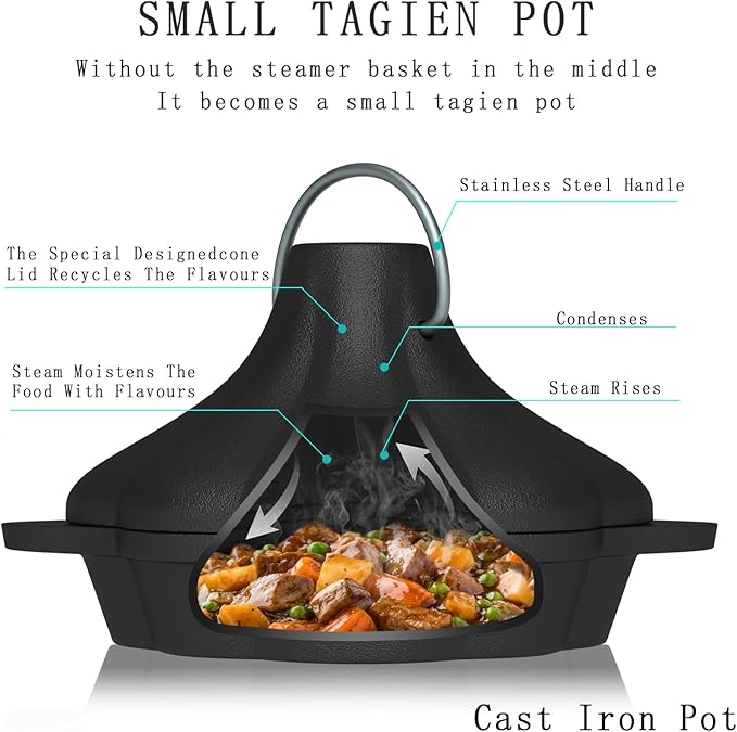 Cast Iron Saucepan & Chocolate Melting Pot, Small Sauce Pan & Tart Pan with Lid and Steamer, Garlic