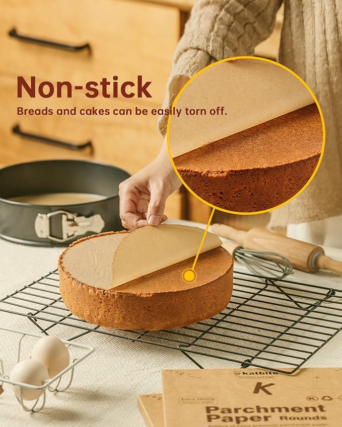 Katbite 200Pcs 4 Inch Parchment Paper Rounds, Unbleached & Non-stick, Precut Parchment Circles for