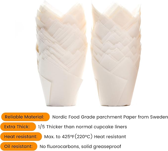 Nordic Paper 200pcs White Tulip Cupcake Liners for Baking Cups EU Parchment paper Tulip Muffin