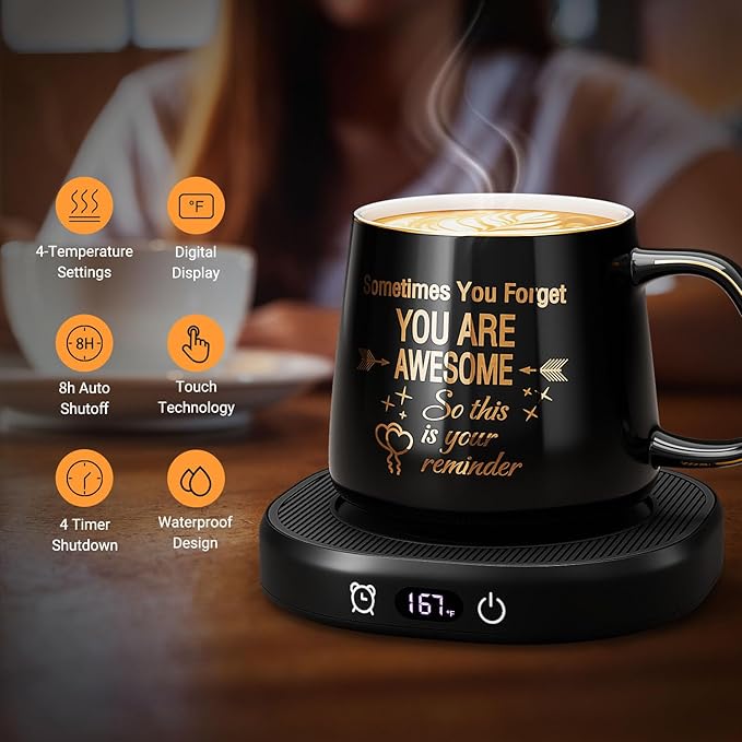Coffee Mug Warmer & You are Awesome Mug Set, Electric Cup Warmer for Desk Office Home, Beverage