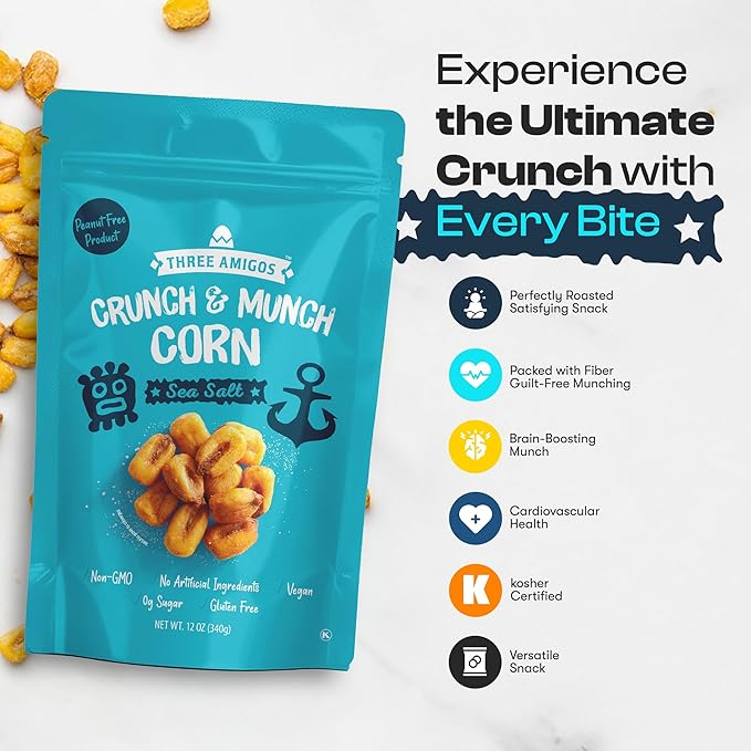 Three Amigos Corn Nuts Suger Free, 100% Vagan, Peanut Free Non-GMO (All Natural Ingredients)