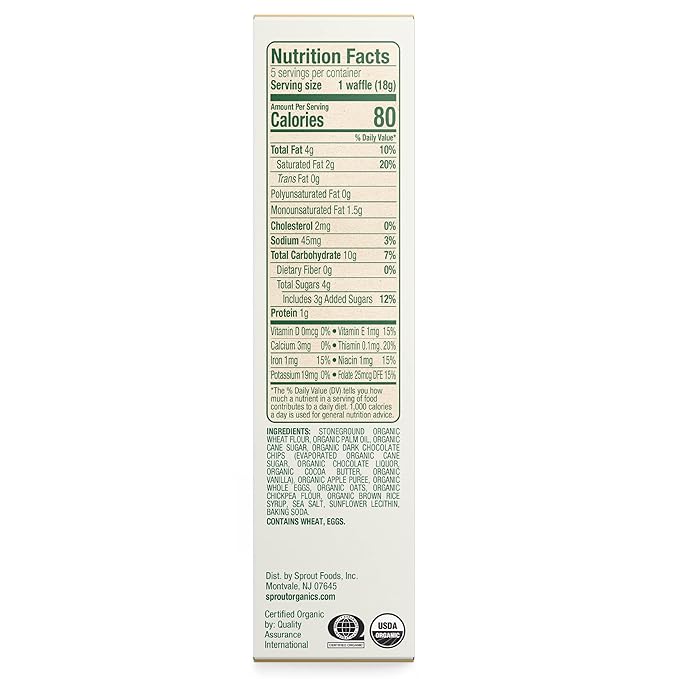 Sprout Organics, Toddler Snacks, Oatmeal Chocolate Chip Waffles, Single Serve Waffles (50 Count)