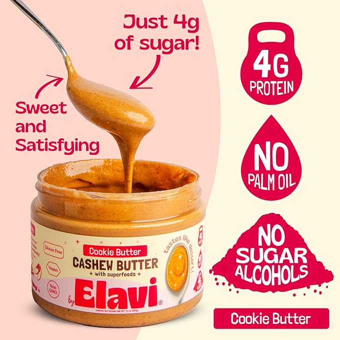 ELAVI Keto Cashew Butter, Kid-Friendly, Low-Sugar Dessert Spread | Vegan, No Added Sugar, No Sugar