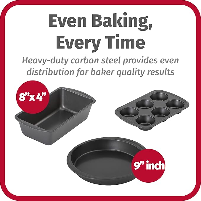 GoodCook Everyday Nonstick Steel 5-Piece Bakeware Set, Gray, Includes Cookie Sheet, Cake Pan, Loaf