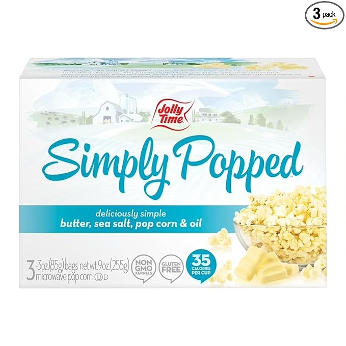 Jolly Time Simply Popped - Lightly Salted Microwave Popcorn, 3oz Sharing Bag, 3 Bags Per Carton